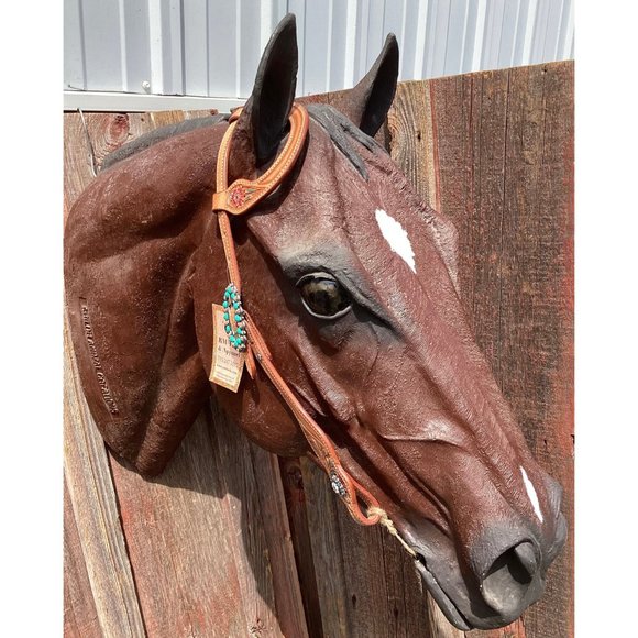 NEW Light Oiled Single ear Headstall Turquoise concho FOR HORSE - Picture 2 of 3
